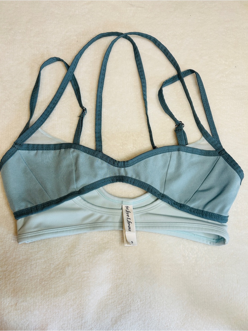 Anthropologie For Love & Lemons Emma Strappy Sports Bra Bralette in Teal Small S
